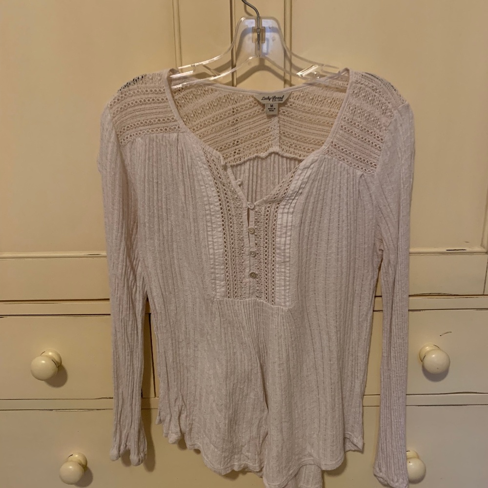 Lucky: Drop needle shirt in ivory